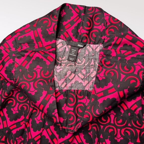 H&M Black Pink Red A Line Mini Skirt Retro Patterned Cotton Mod Style Size 6 - Picture 4 of 8